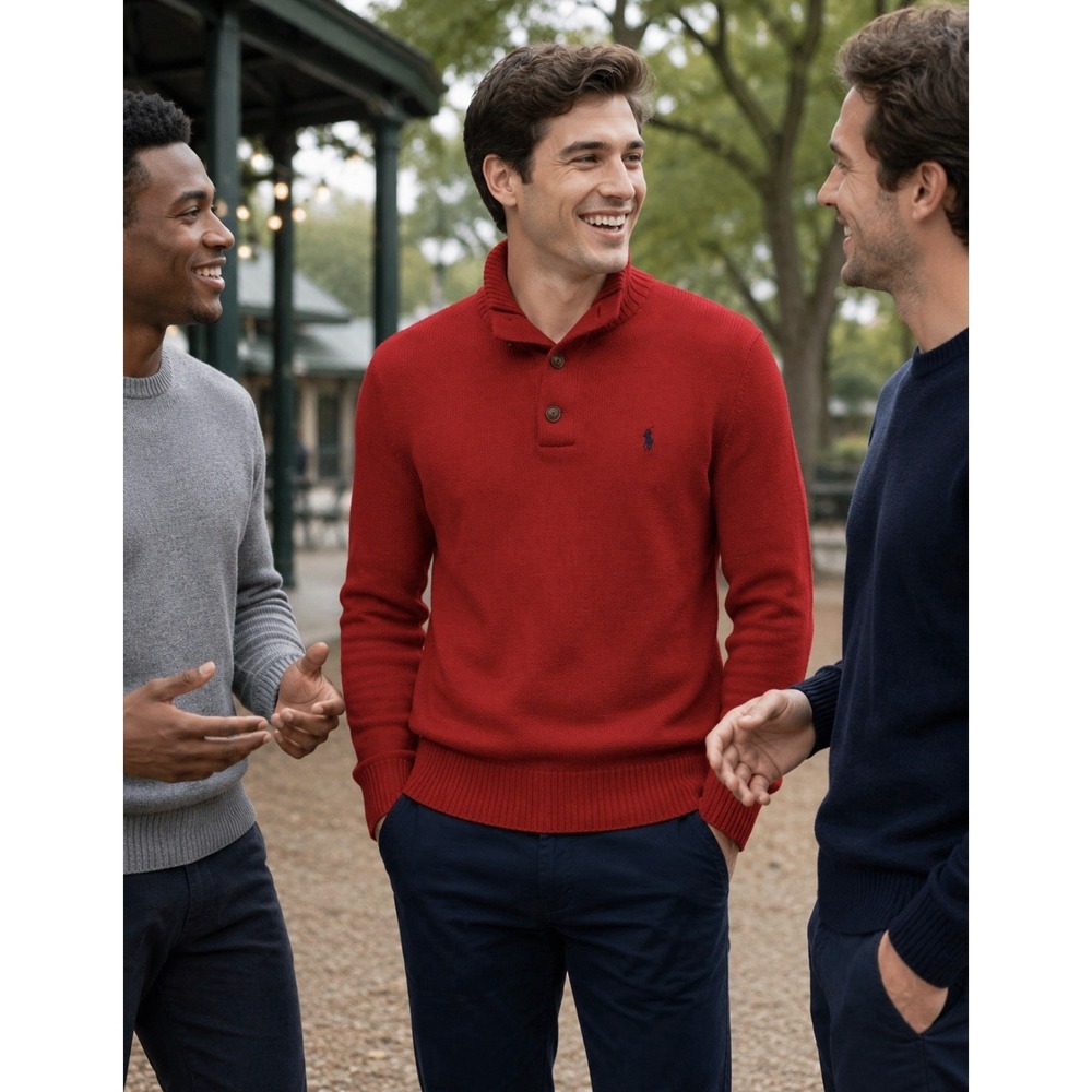 Polo Ralph Lauren Sweater Men's S Red Pullover Mockneck Button Cotton K